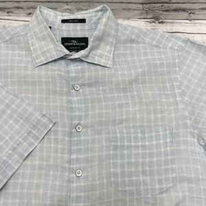 Rodd & Gunn 100% Linen Woven In Italy Original Fit Check Shirt Men's Medium Blue